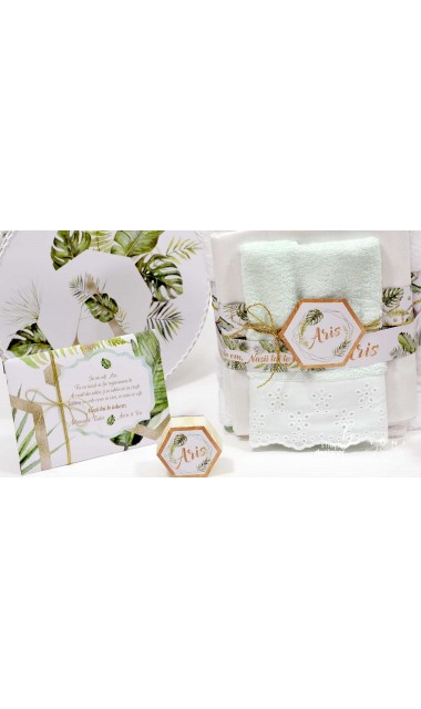 Trusou de botez cu animale gold din jungla si pattern frunze palmier Gold Jungle Tropical 19